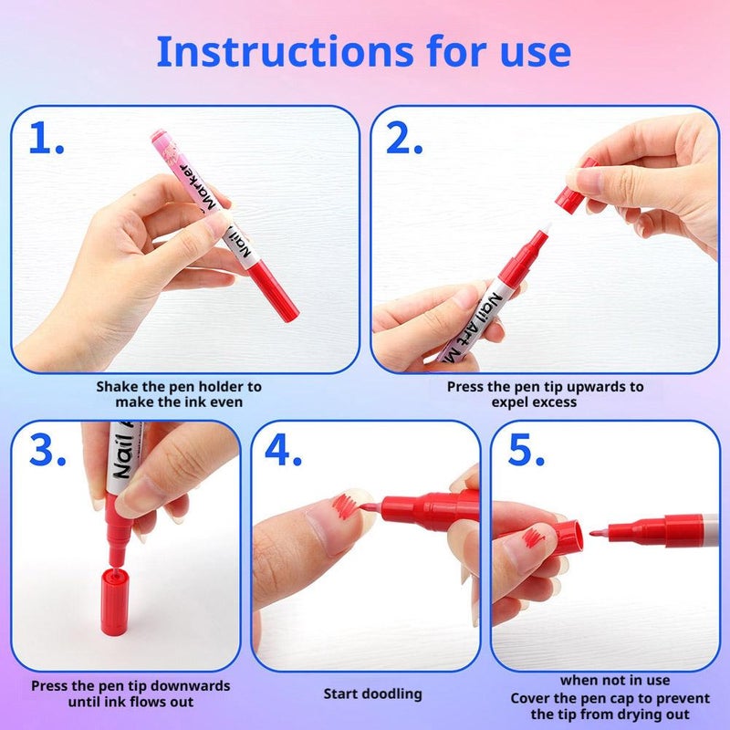 24 Colors Nail Art Pens Set with 3D Quick Dry 0.5mm Fine Tip, Waterproof Nail Art Pens for Painting Nails, Nails Art Markers Polish Pen,Artistic Decorations for Professional Manicure - Image 4